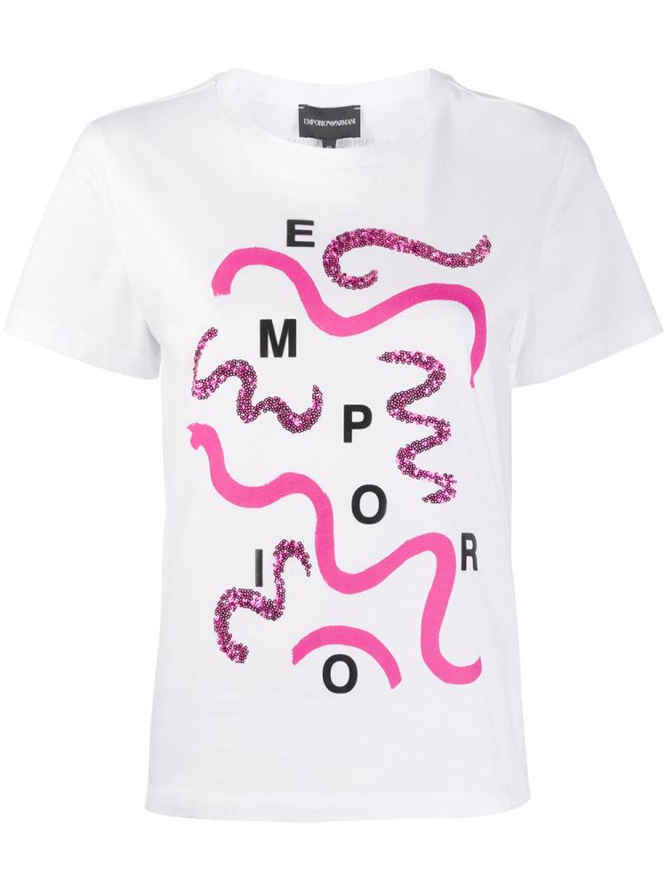 Camiseta Armani Emporio Sequin Embellished Logo Mujer Blancas | WGSKBSFY