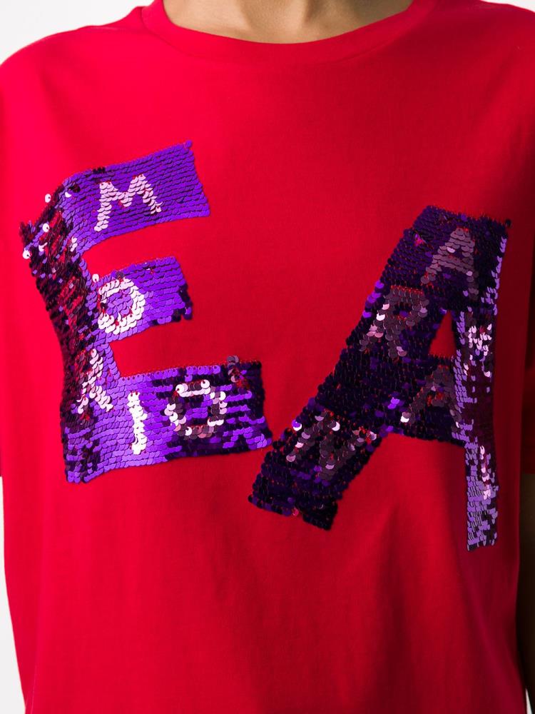 Camiseta Armani Emporio Sequined Logo Mujer Rojas | 1RXI1GYC