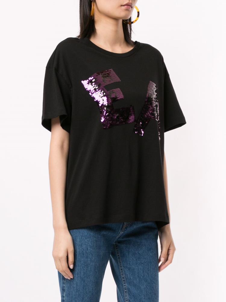 Camiseta Armani Emporio Sequinned Logo Boxy Mujer Negras Moradas | IH98VFA6