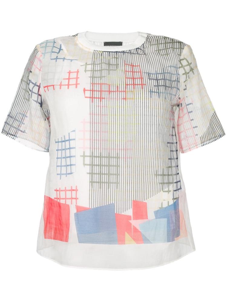 Camiseta Armani Emporio Sheer Graphic Print Mujer Blancas | BKP4KR9L