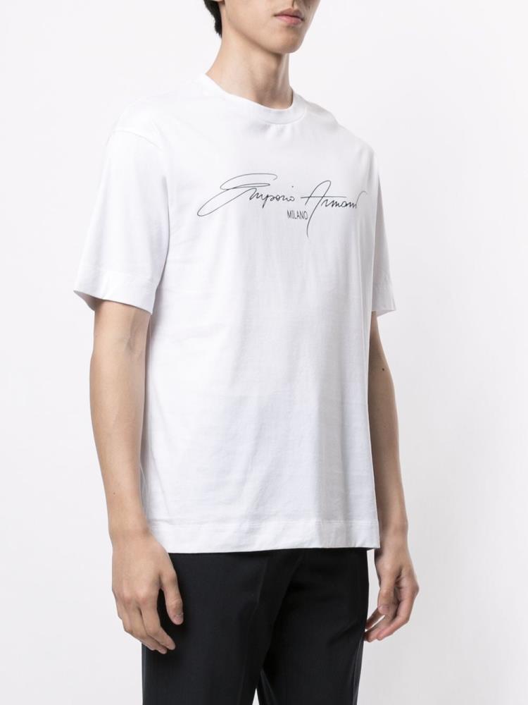 Camiseta Armani Emporio Signature Logo Hombre Blancas Negras | VZT2QSZC