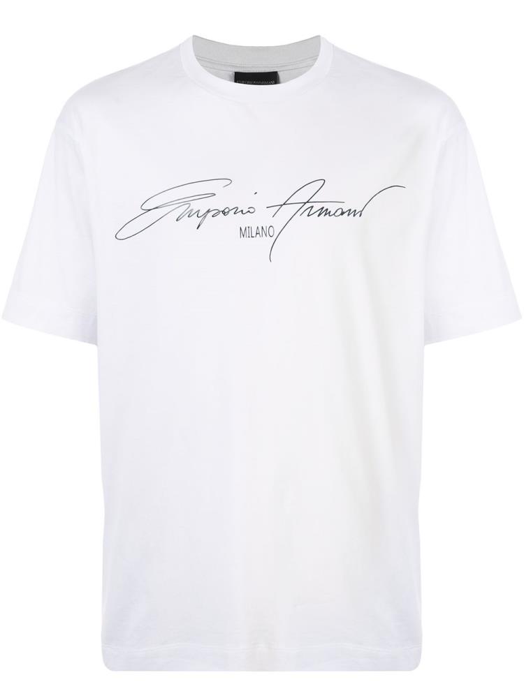 Camiseta Armani Emporio Signature Logo Hombre Blancas Negras | VZT2QSZC