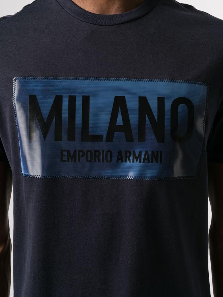 Camiseta Armani Emporio Stitched Logo Hombre Azules | 0691HH15