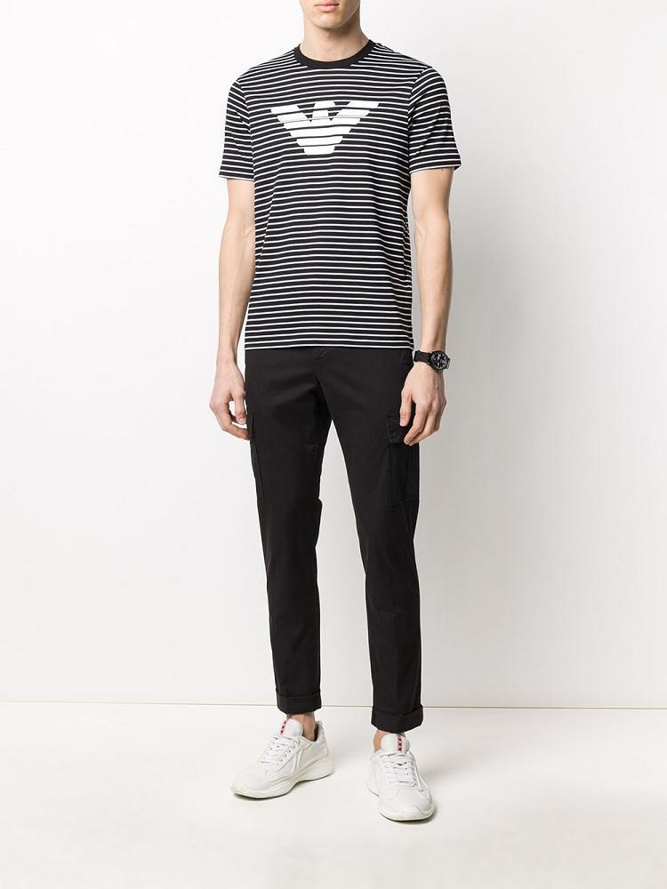 Camiseta Armani Emporio Striped Logo Print Hombre Negras | NXZM4L2U