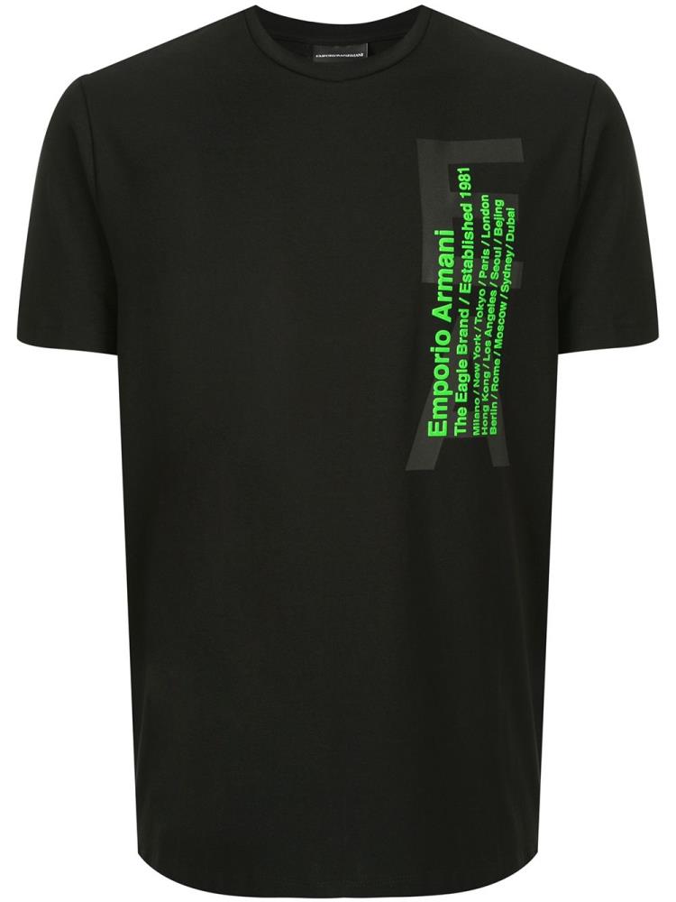 Camiseta Armani Emporio Text Logo Print Hombre Negras | 14N8I6XE