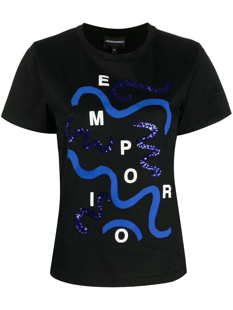 Camiseta Armani Emporio Wave Logo Print Mujer Negras | HZL49L33