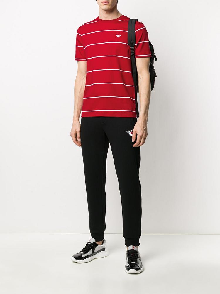 Camiseta Armani Emporio Woven Stripe Hombre Rojas | NKWHUBFY