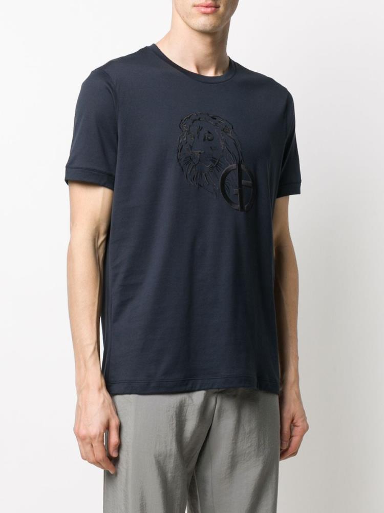 Camiseta Giorgio Armani Embroidered Logo Hombre Azules | D1334KLU