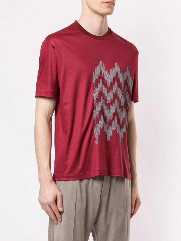 Camiseta Giorgio Armani Jacquard Detail Hombre Rojas | N178RCZM