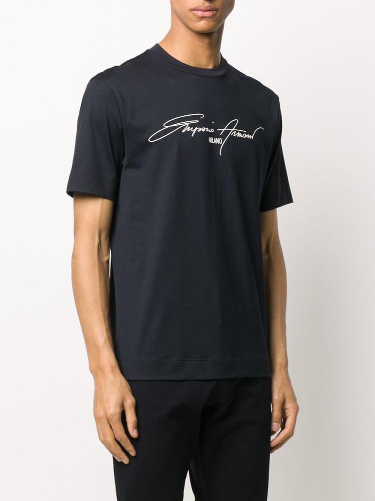 Camiseta Giorgio Armani Signature Logo Print Hombre Negras | ELS7LBNT