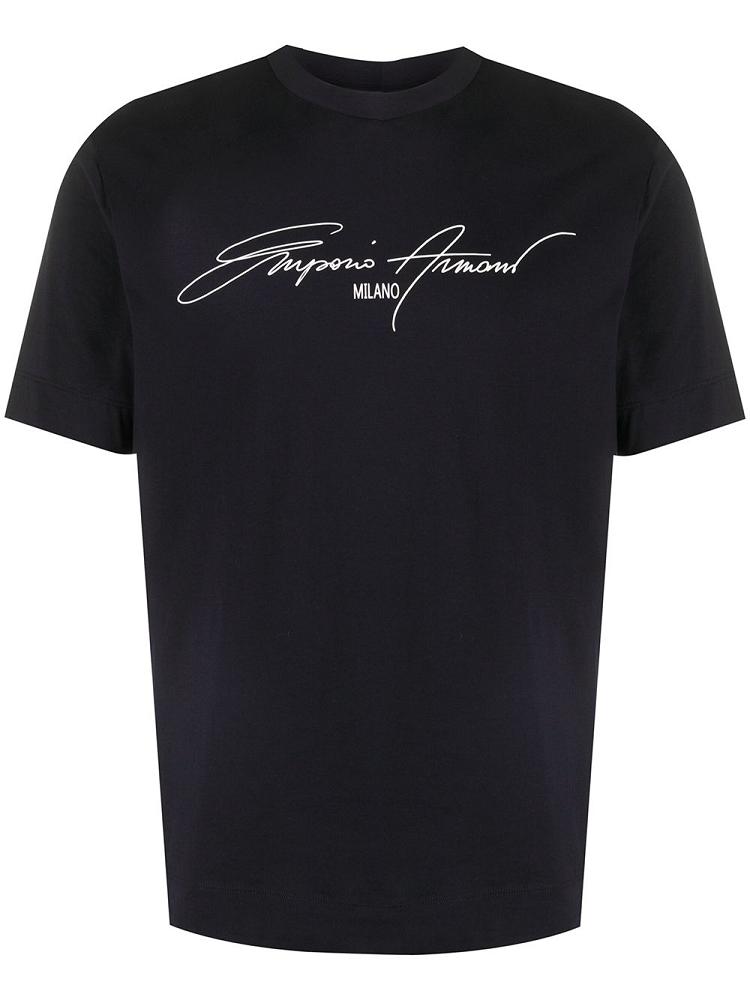 Camiseta Giorgio Armani Signature Logo Print Hombre Negras | ELS7LBNT