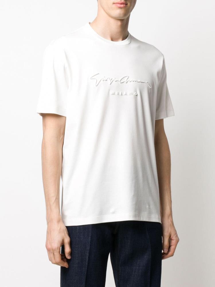 Camiseta Giorgio Armani Textured Logo Hombre Blancas | 8JW8WH8P