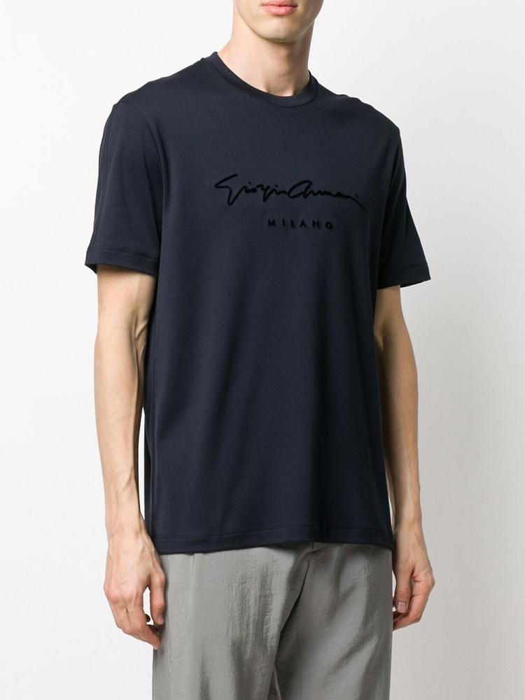 Camiseta Giorgio Armani Textured Logo Hombre Azules | I9DIOC6T