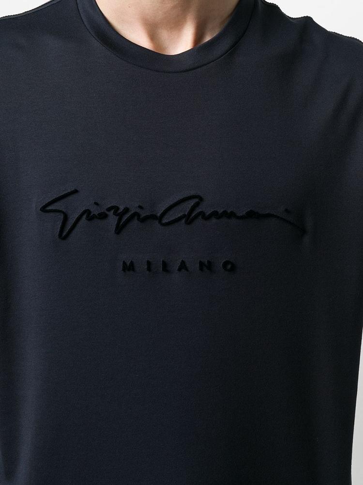 Camiseta Giorgio Armani Textured Logo Hombre Azules | I9DIOC6T