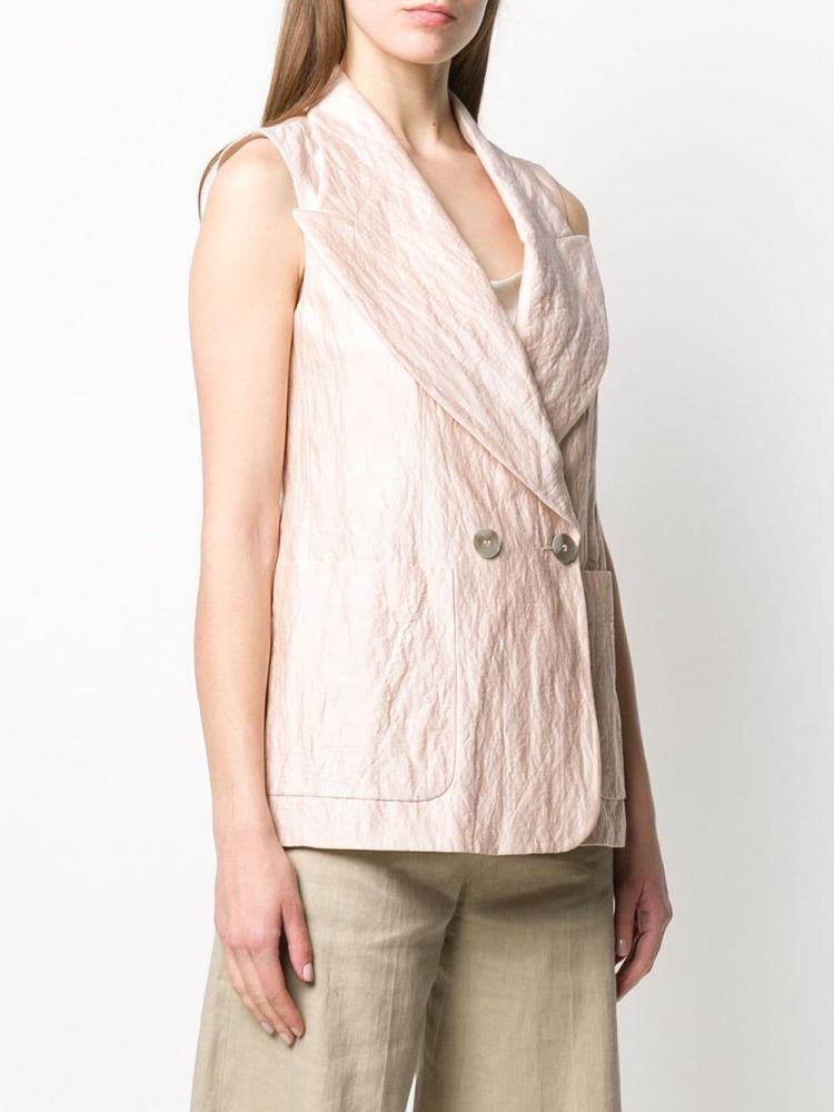 Chalecos Armani Emporio Peak Lapel Double Breasted Crinkle Gilet Mujer Beige | FDEEUVB8