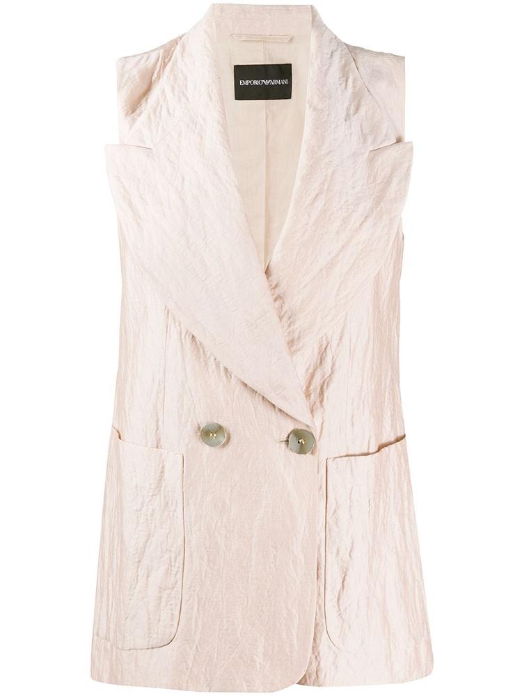 Chalecos Armani Emporio Peak Lapel Double Breasted Crinkle Gilet Mujer Beige | FDEEUVB8