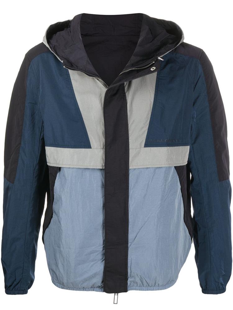 Chaquetas Armani Emporio Geometric Panel Reversible Encapuchado Hombre Azules | EOS1BP5I