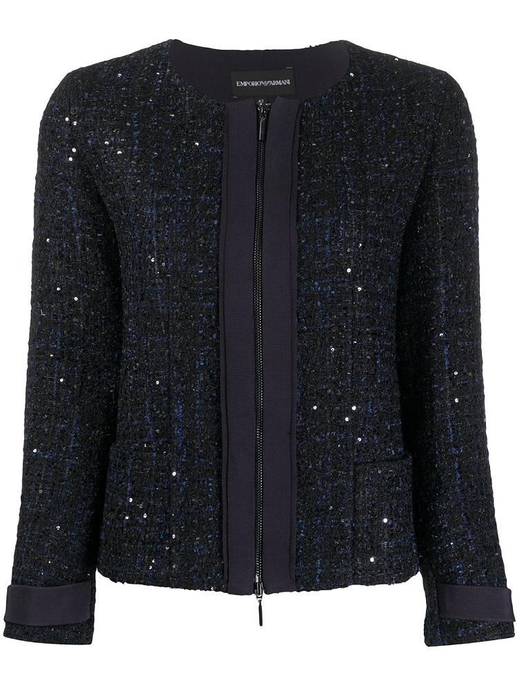 Chaquetas Armani Emporio Glitter Tweed Zip Mujer Azules | DOL9XA73