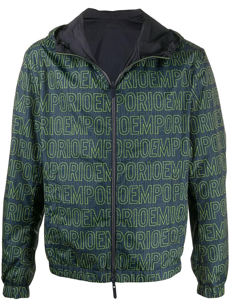 Chaquetas Armani Emporio Logo Encapuchado Hombre Azules Verde | AMRJ85A0