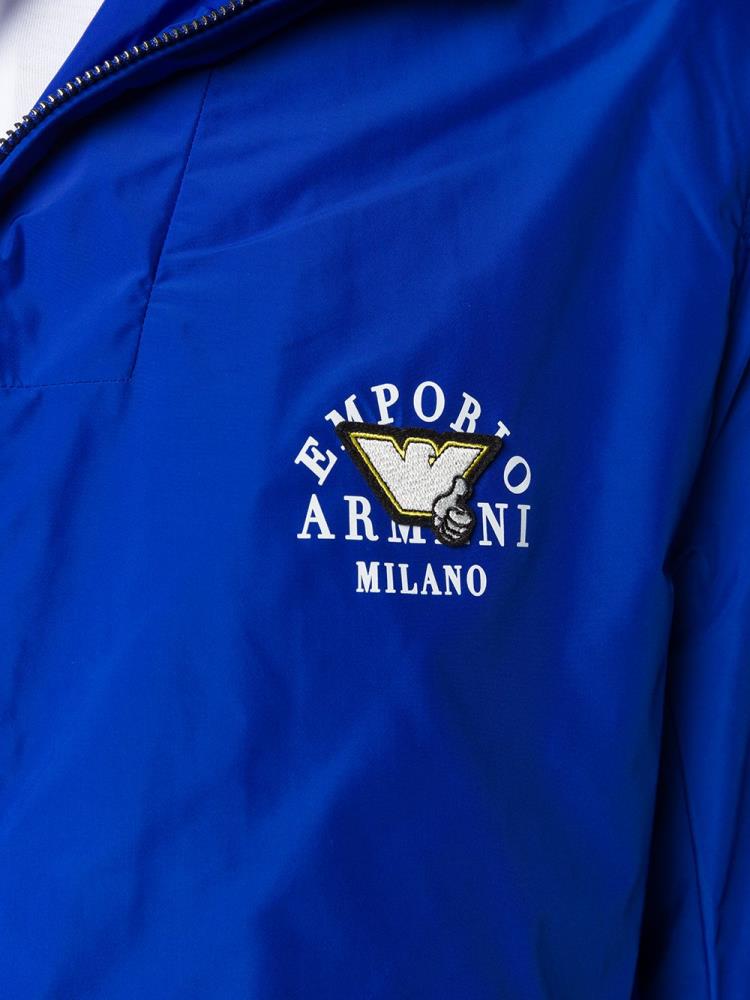 Chaquetas Armani Emporio Logo Encapuchado Hombre Azules | UUFAQ3ZW