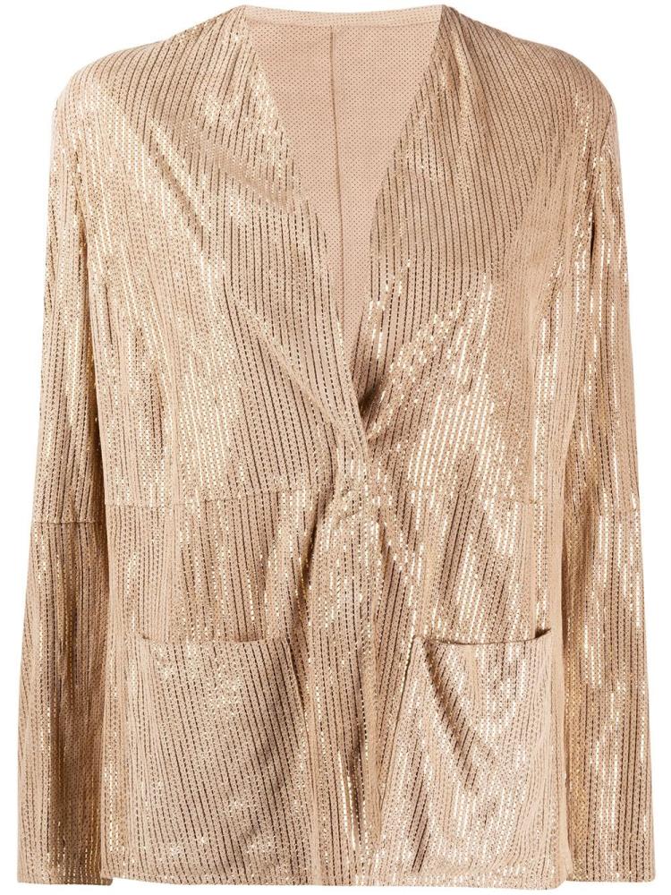 Chaquetas Armani Emporio Metallic Striped Collarless Mujer Beige | 2PY8T1HV