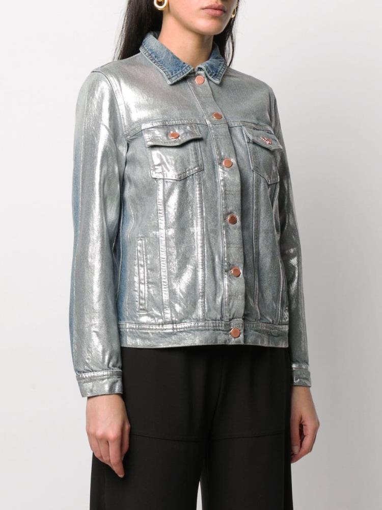 Chaquetas Armani Emporio Metallic Denim Mujer Azules Plateadas | 67LYI9GM