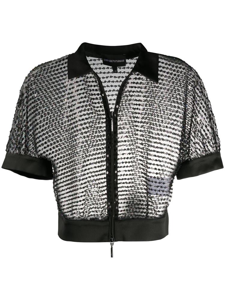 Chaquetas Armani Emporio Sequin Sheer Cropped Mujer Negras | M7DDNB27