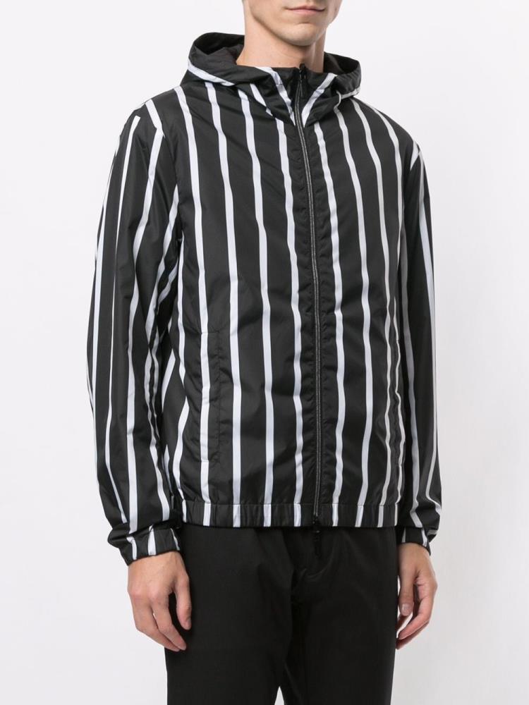 Chaquetas Armani Emporio Striped Encapuchado Hombre Negras Blancas | 89FTWJ8J