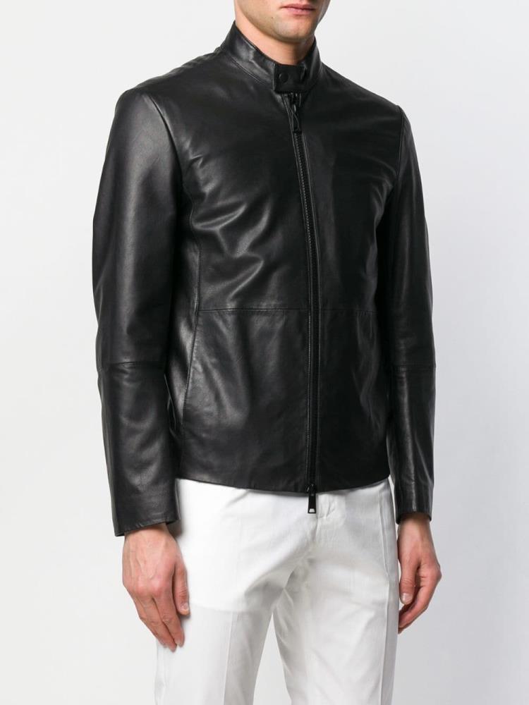 Chaquetas Armani Emporio Zipped Cuero Hombre Negras | JQTRGJK7