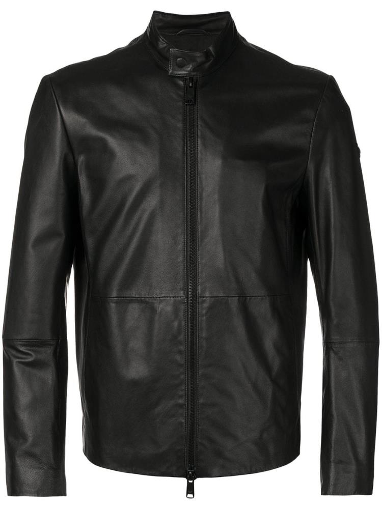 Chaquetas Armani Emporio Zipped Cuero Hombre Negras | JQTRGJK7