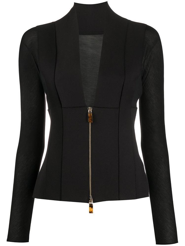 Chaquetas Giorgio Armani Plunge Neck Zip Through Mujer Negras | KDU5N1MQ