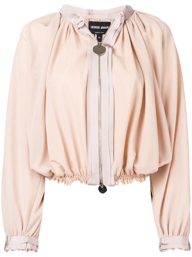 Chaquetas Giorgio Armani Ruched Design Cropped Mujer Beige | L4KLQBLA