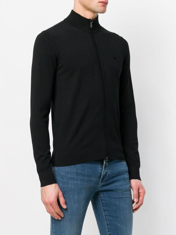 Cárdigan Armani Emporio Zipped Logo Hombre Negras | 35WWFTKE