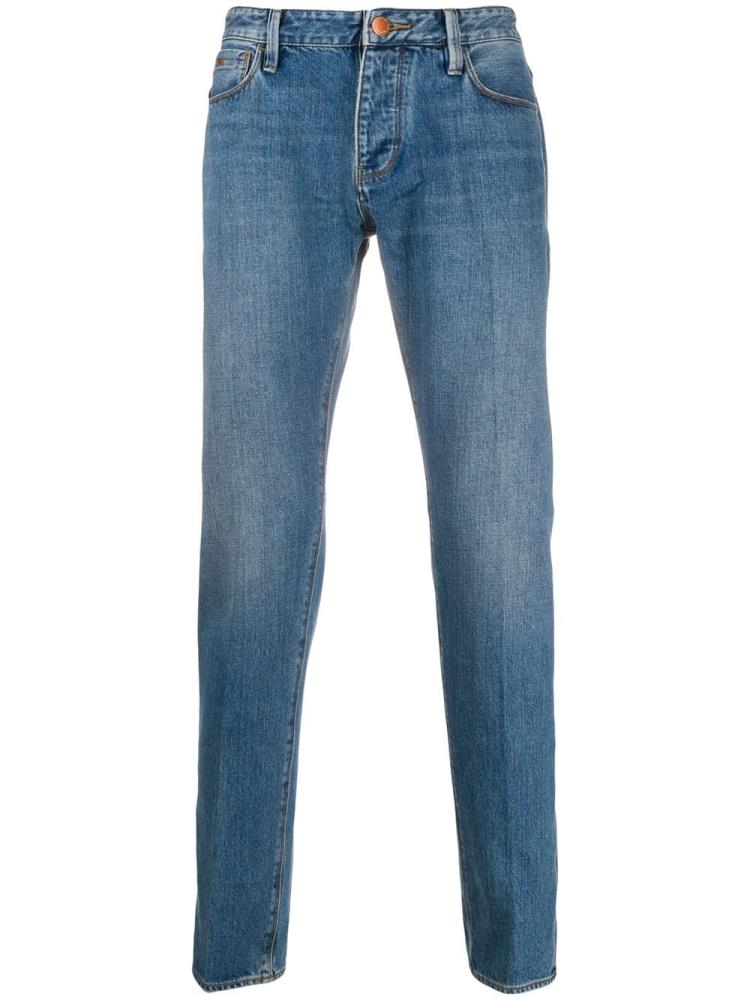 Jeans Armani Emporio Logo Plaque Mid Rise Straight Leg Hombre Azules | TO4HKQM5