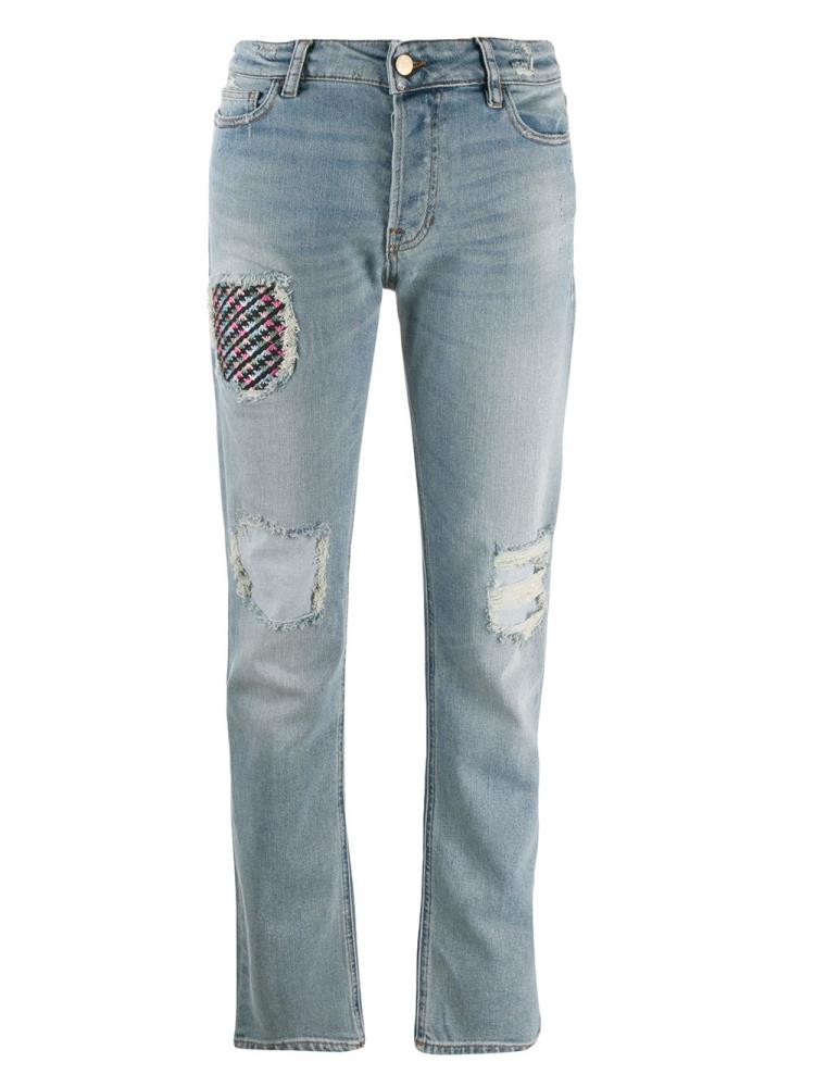 Jeans Armani Emporio Ripped Patch Mujer Azules | R96QS1VZ