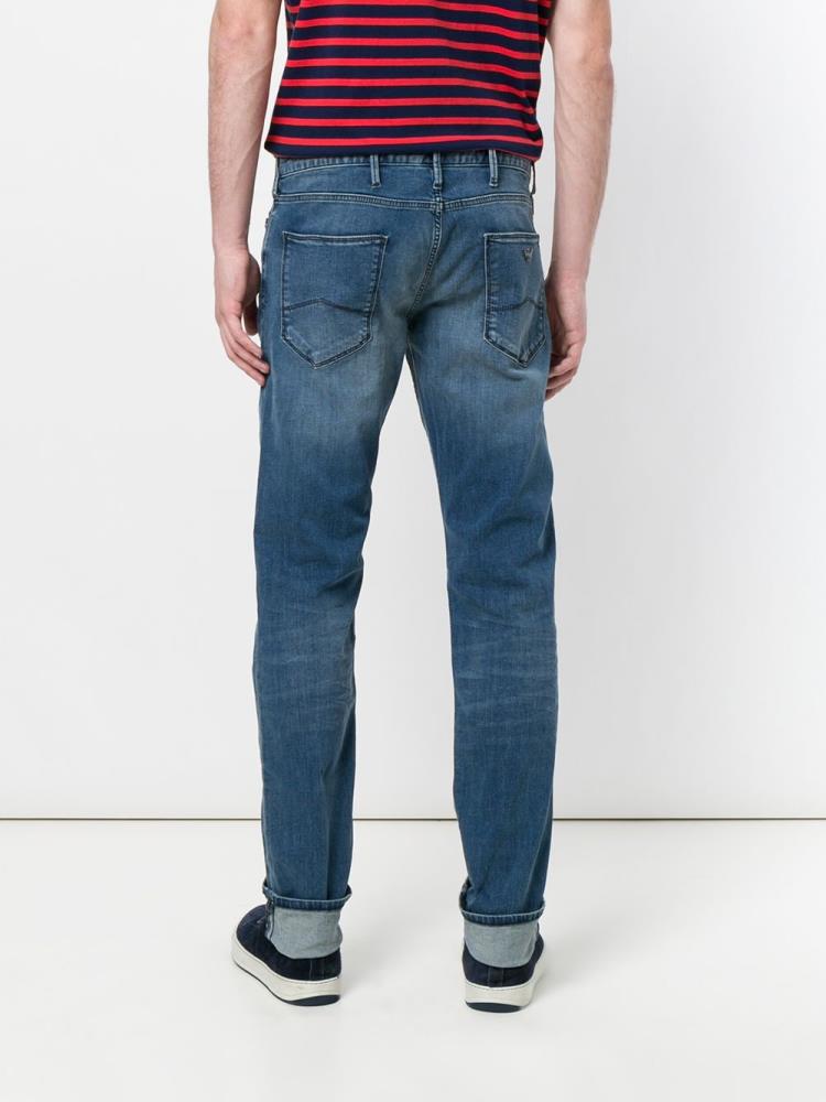 Jeans Armani Emporio Straight Leg Stonewashed Hombre Azules | B1YNJYQU