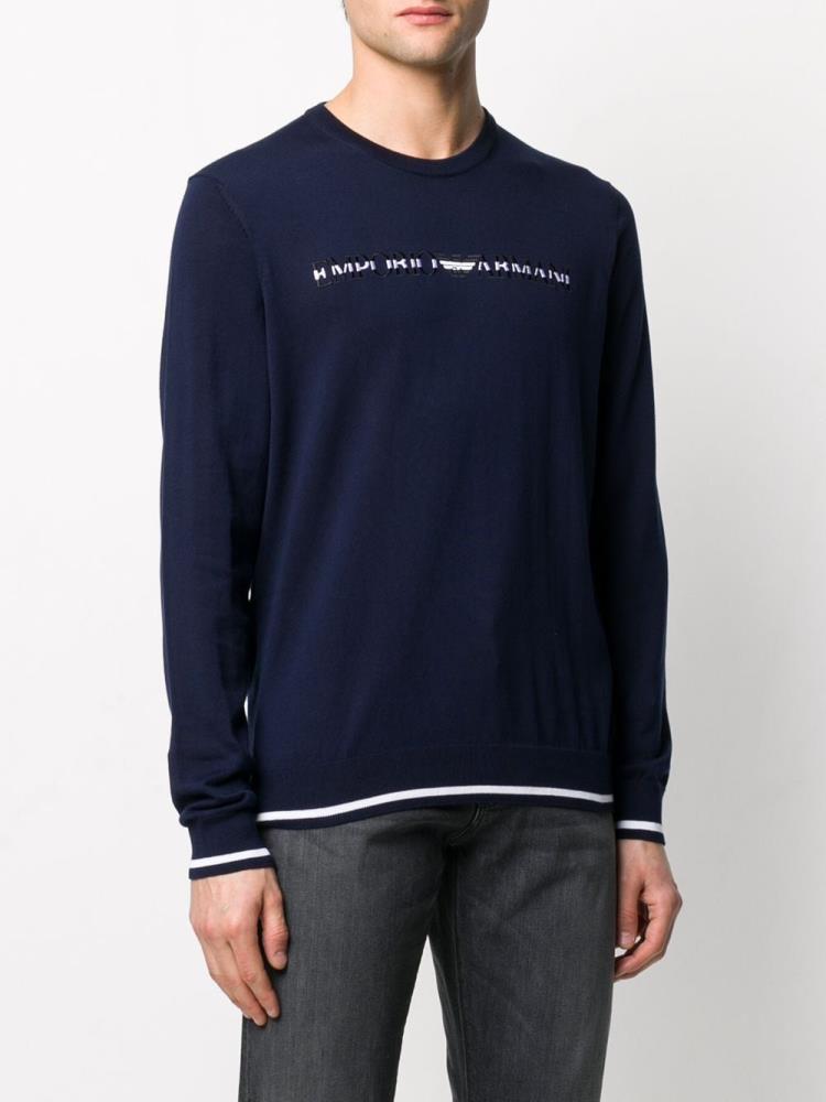 Jerséis Armani Emporio Logo Knit Hombre Azules | SN43BKQD