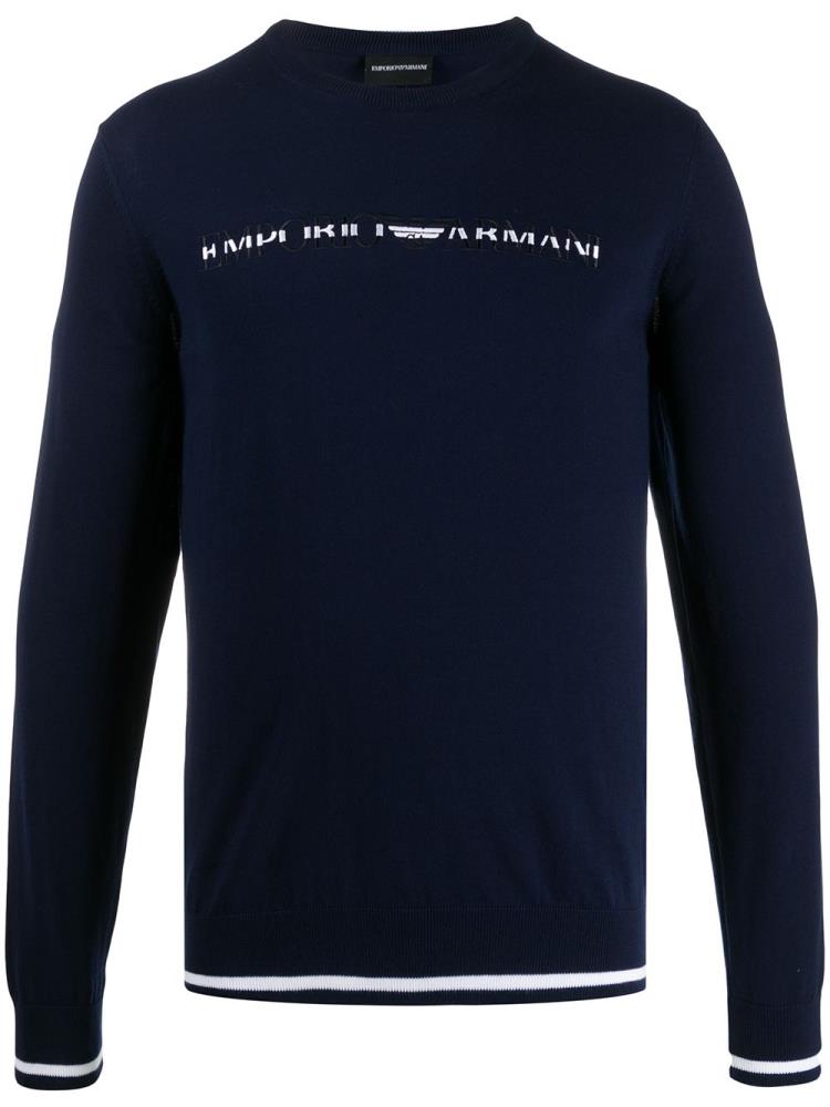 Jerséis Armani Emporio Logo Knit Hombre Azules | SN43BKQD