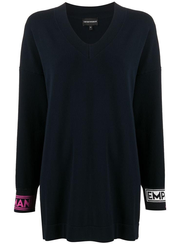 Jerséis Armani Emporio Long Line Logo Mujer Azules | P423BDKI