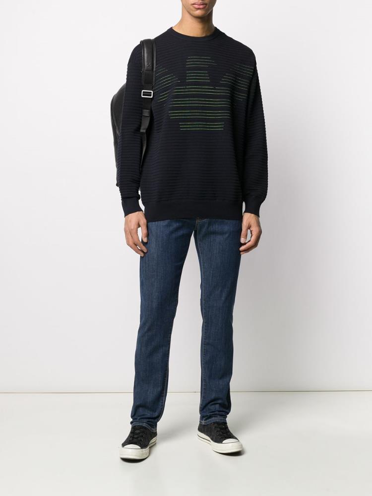 Jerséis Armani Emporio Stitched Logo Hombre Azules | CSRP4C28