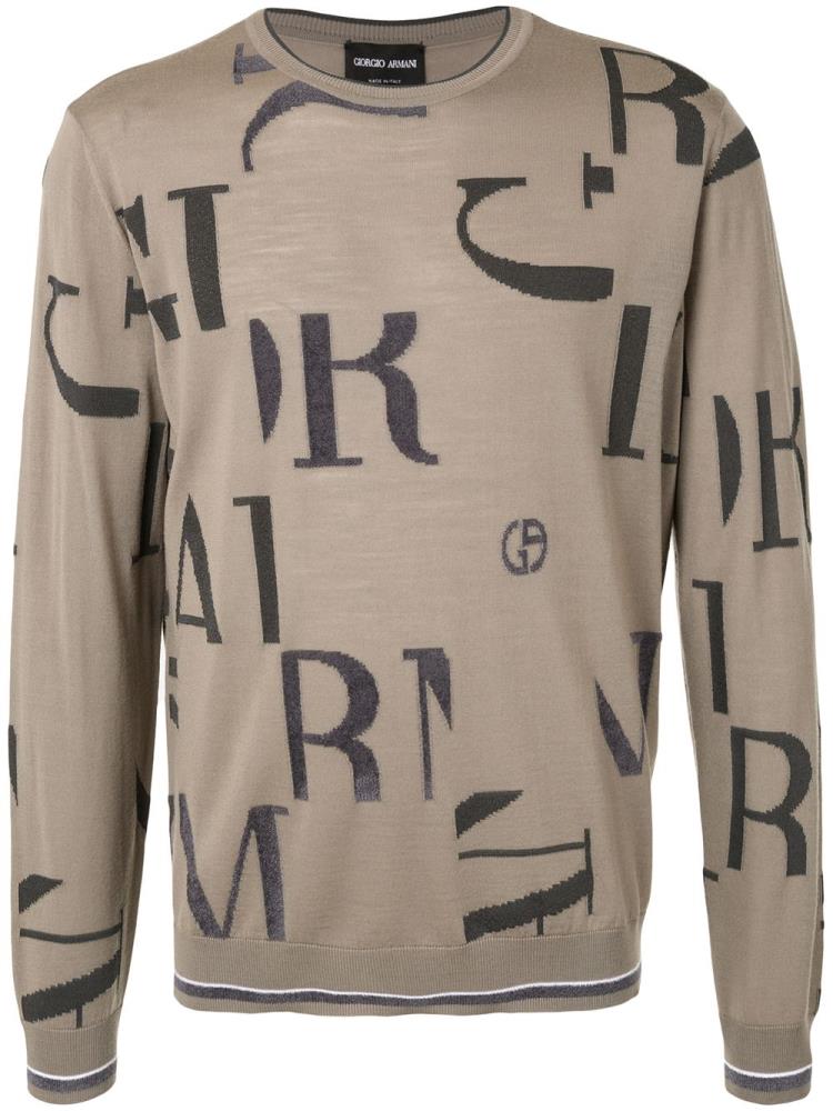 Jerséis Giorgio Armani Brand Letter Long Sleeve Hombre Marrones Verde | ZSYGDNB4