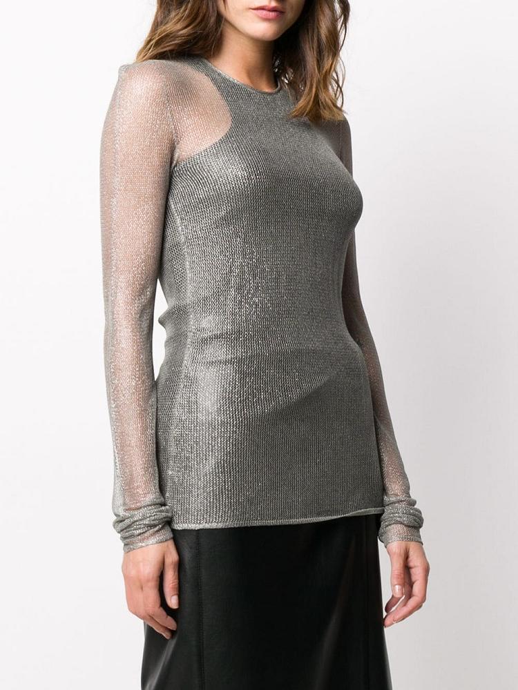 Jerséis Giorgio Armani See Through Knitted Mujer Gris | 1VQKEWLA