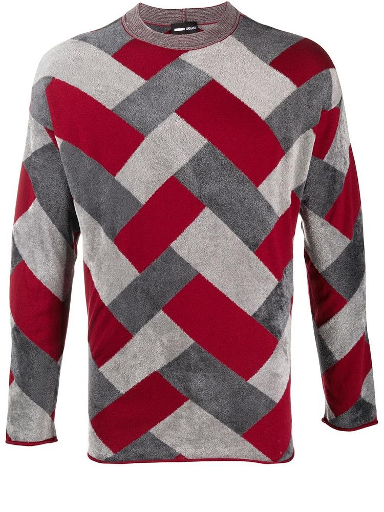 Jerséis Giorgio Armani Tile Intarsia Knit Hombre Gris Rojas | 6U40SG3U