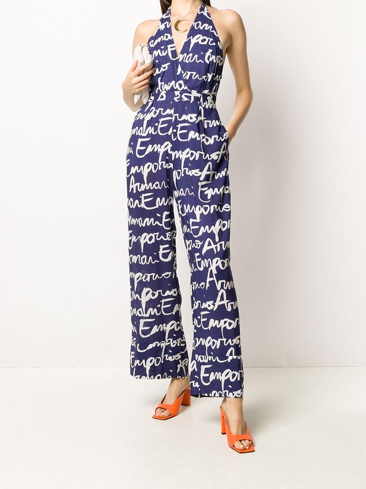 Jumpsuit Armani Emporio Signature Logo Print Mujer Azules Blancas | DOAW6Y78