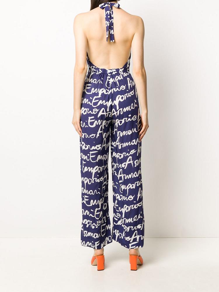 Jumpsuit Armani Emporio Signature Logo Print Mujer Azules Blancas | DOAW6Y78