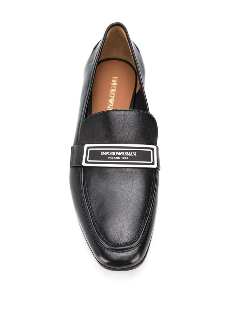 Loafers Armani Emporio Logo Plaque Mujer Negras | A9JNIS3K