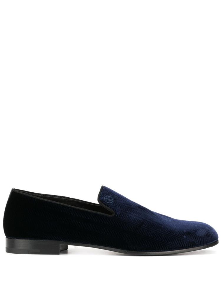 Loafers Giorgio Armani Velvet Logo Hombre Azules | EBQ9N8HD