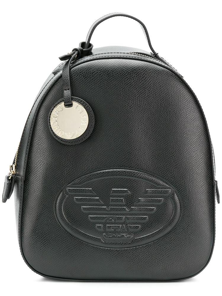 Mochilas Armani Emporio Embossed Logo Mujer Negras | IHU3B2KZ