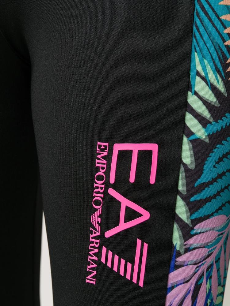 Pantalones Ea7 Emporio Armani Palm Print Pista Mujer Negras | JMPUQIXB