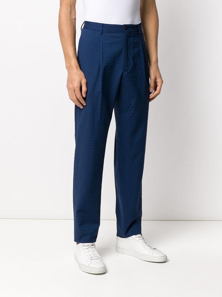 Pantalones Armani Emporio Seersucker Wool Blend Hombre Azules | 5TN0886W